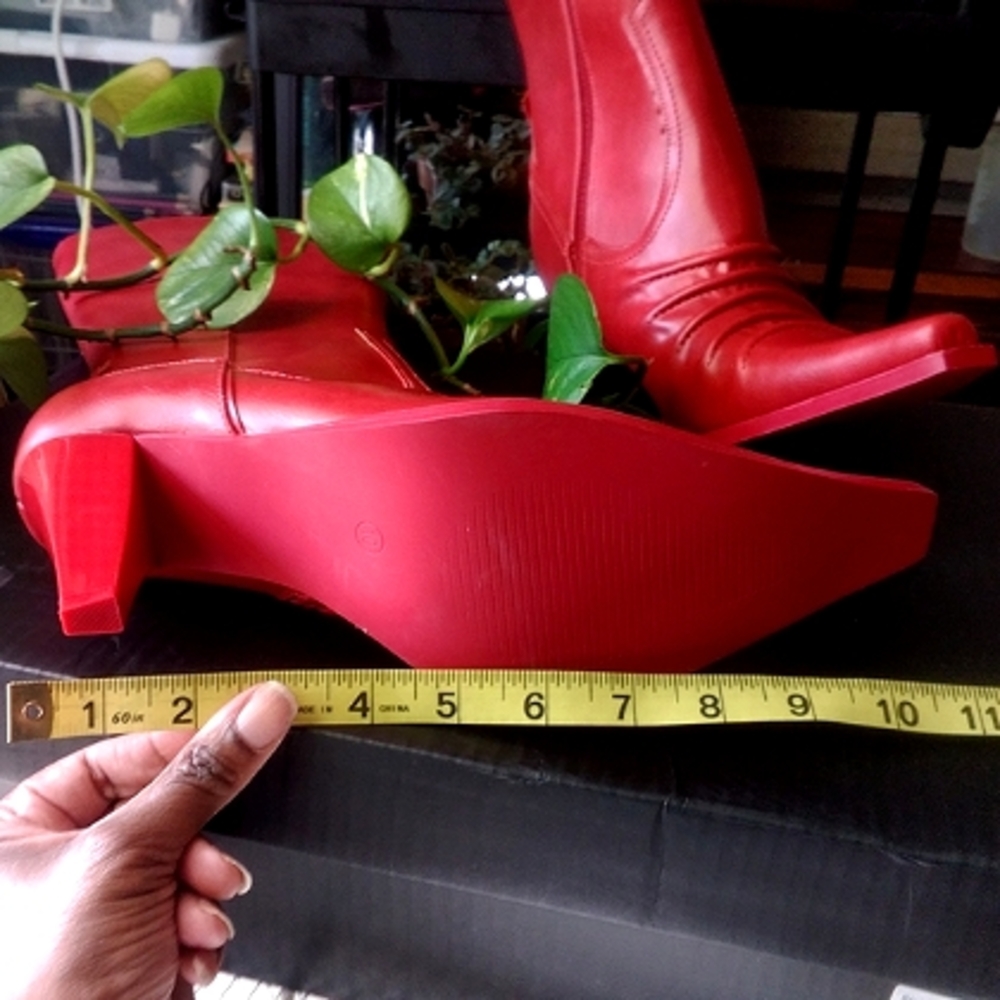 Dolls Kill Red Pointed-Toe Mid-Calf Heeled Boots - Picture 8 of 16